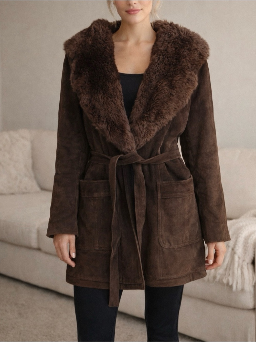 Vintage Faux Fur-Lined Heavy Coat – Made in Argentina